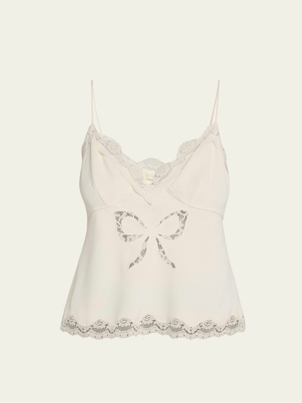 LoveShackFancy Cream Lace-Trimmed Bow Camisole
